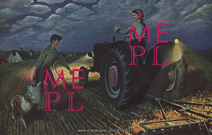  : Woman plows Field in Tractor and Night