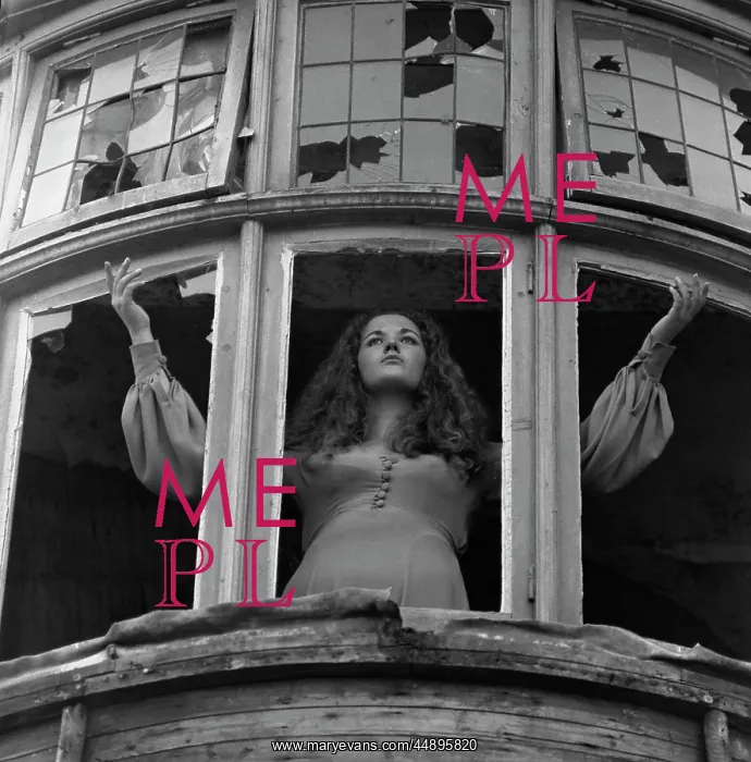 : Woman posing with broken windows : Woman posing with broken windows