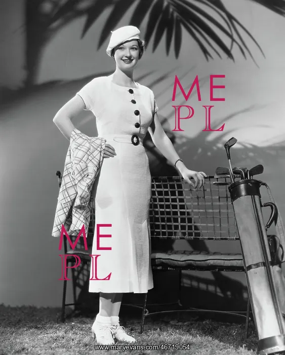 : Woman posing with golf clubs : Woman posing with golf clubs