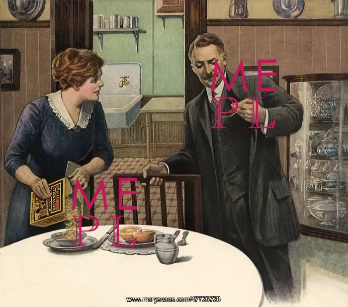 : Woman pours Cereal for Husband : Woman pours Cereal for Husband