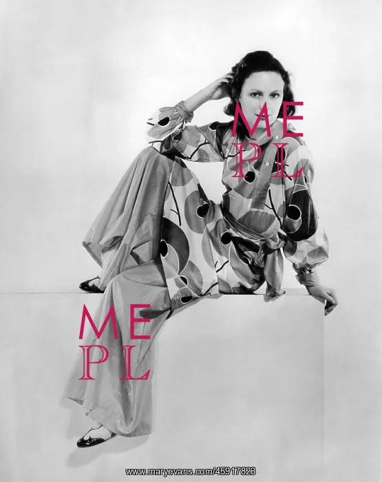  : Woman in print dress