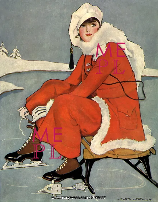  : Woman putting on Ice Skates