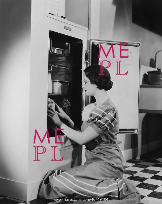 : Woman with refrigerator : Woman with refrigerator