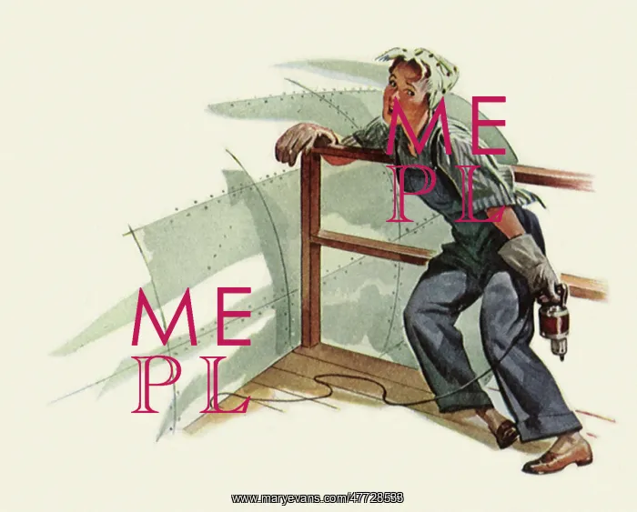  : Woman Riveter leans exhausted against a support rail