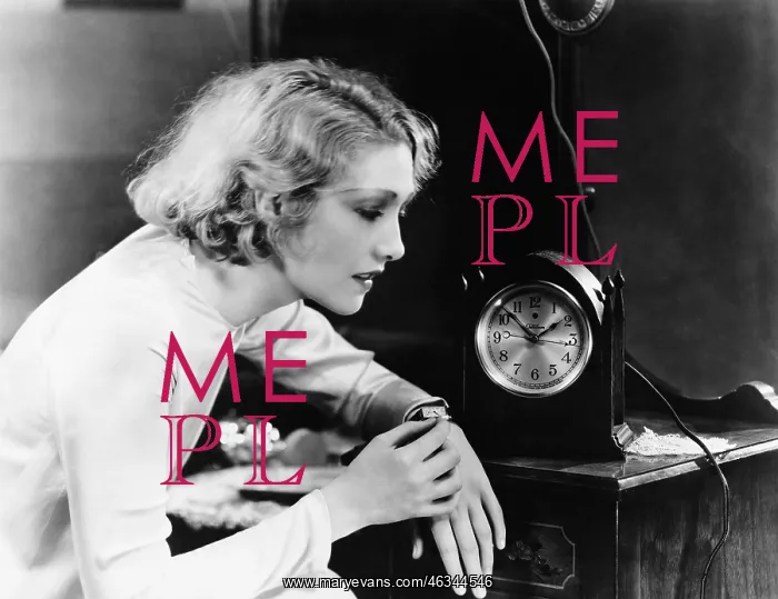 : Woman setting watch to clock : Woman setting watch to clock