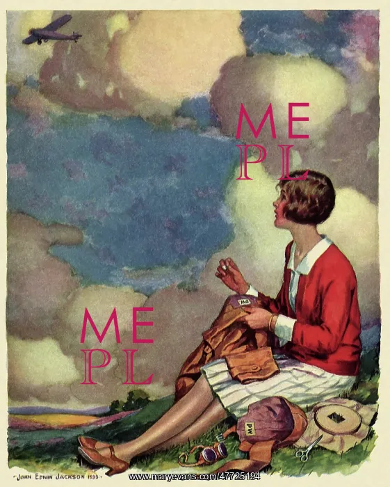 : Woman sews while Watching Plane in Sky : Woman sews while Watching Plane in Sky