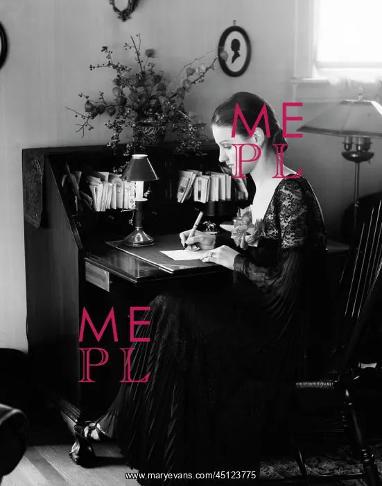 : Woman Sitting at Desk Writing Letter : Woman Sitting at Desk Writing Letter