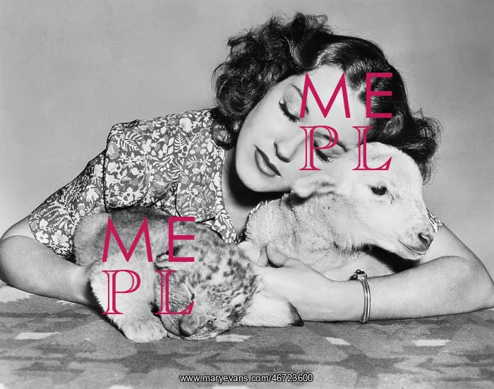 : Woman with sleeping lamb and lion cub : Woman with sleeping lamb and lion cub