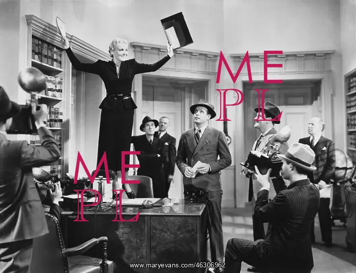 : Woman standing on desk announcing result : Woman standing on desk announcing result