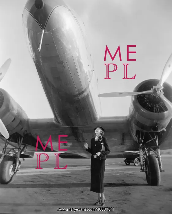  : Woman standing under a large aircraft looking up