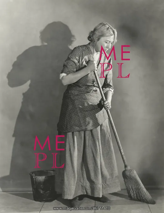  : Woman sweeping floor