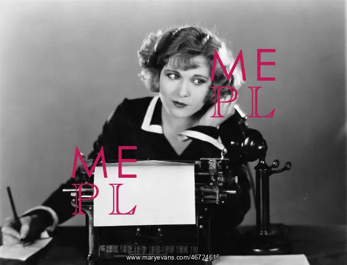 : Woman at typewriter on telephone : Woman at typewriter on telephone