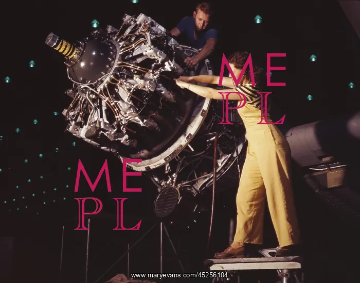 : Woman war worker performing precise aircraft engine : Woman war worker performing precise aircraft engine