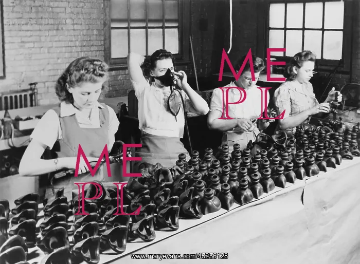 : Woman war workers assembling oxygen masks at American : Woman war workers assembling oxygen masks at American