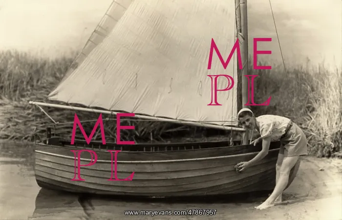 : Woman washing down boat : Woman washing down boat