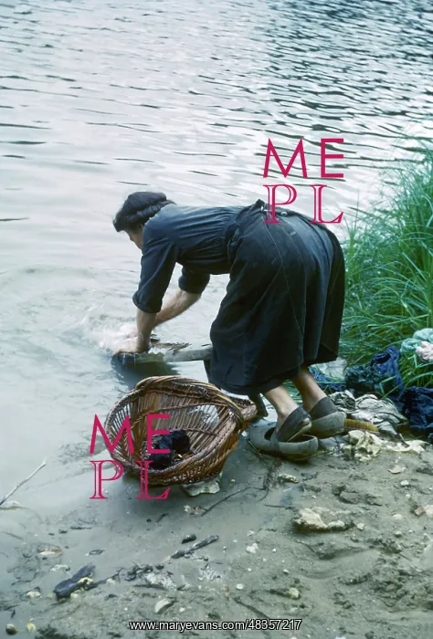 : Woman washing clothes in a river : Woman washing clothes in a river