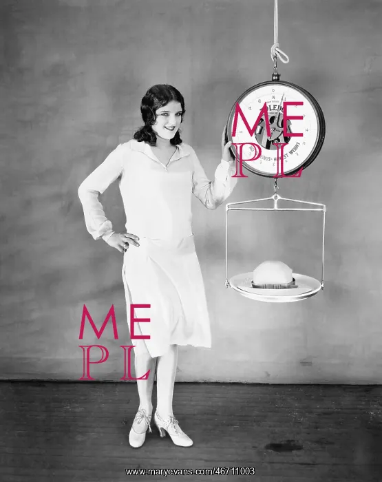 : Woman weighing her hat : Woman weighing her hat