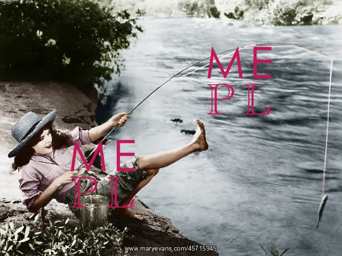  : Woman who caught a small fish falling over backwards