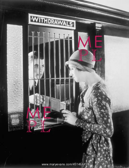 : Woman at Withdrawls Window At Bank : Woman at Withdrawls Window At Bank