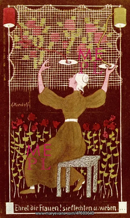 : WOMAN WORKING TAPESTRY : WOMAN WORKING TAPESTRY