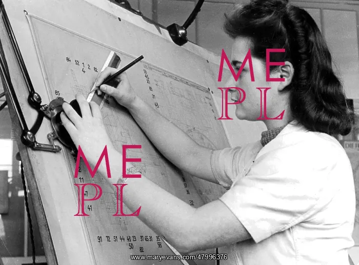 : Woman working at a technical drawing board : Woman working at a technical drawing board