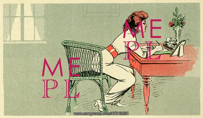 : WOMAN WRITES AT TABLE : WOMAN WRITES AT TABLE