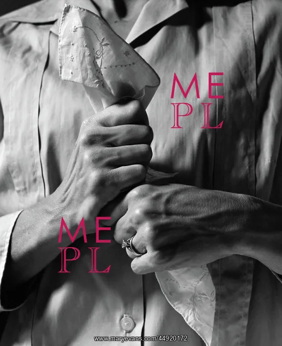  : Woman's hands holding handkerchief tightly in