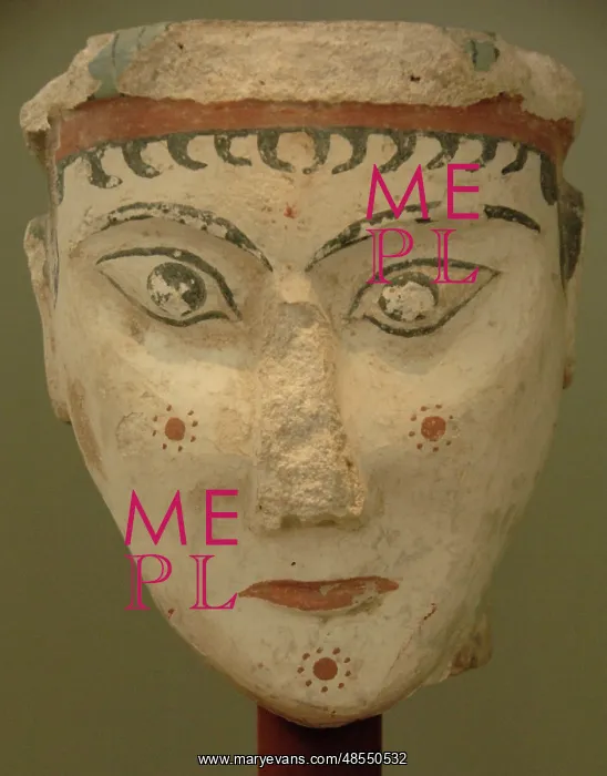 : Woman's head painted. 13th Century B.C.. National Archaeolog : Woman's head painted. 13th Century B.C.. National Archaeolog