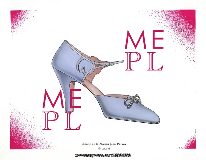 : Woman's high-heel strap shoe design in blue leather, 1930 : Woman's high-heel strap shoe design in blue leather, 1930