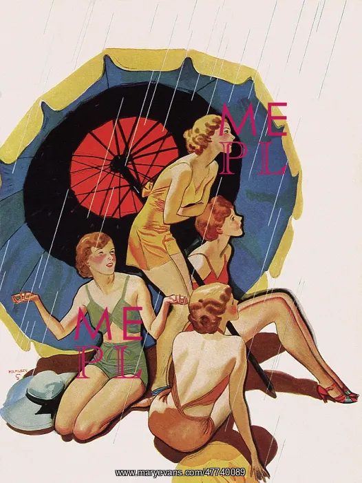  : Women at Beach Bathing Suits in the Rain
