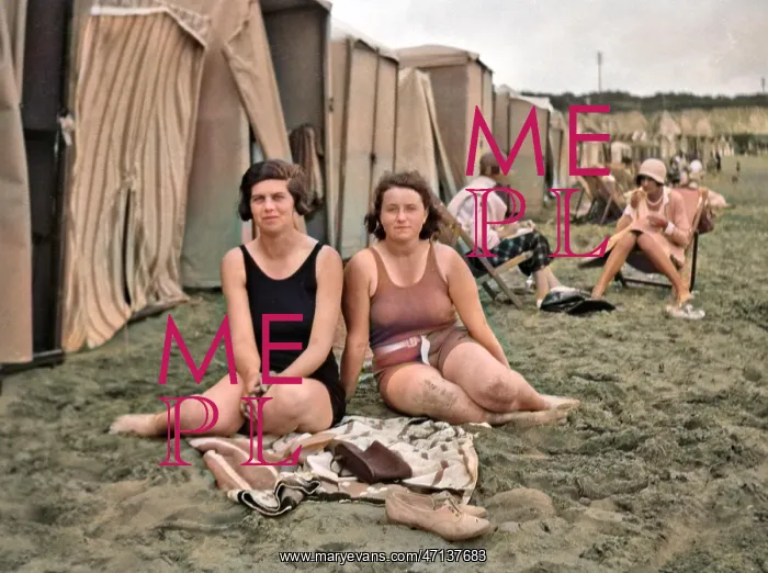 : Women on a beach at a seaside resort : Women on a beach at a seaside resort