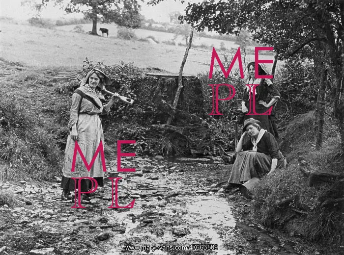: Women by a brook, 1890s : Women by a brook, 1890s