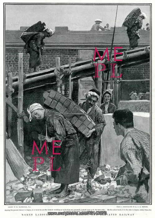 : Women building the elevated railway in Tokyo, October 1904 : Women building the elevated railway in Tokyo, October 1904