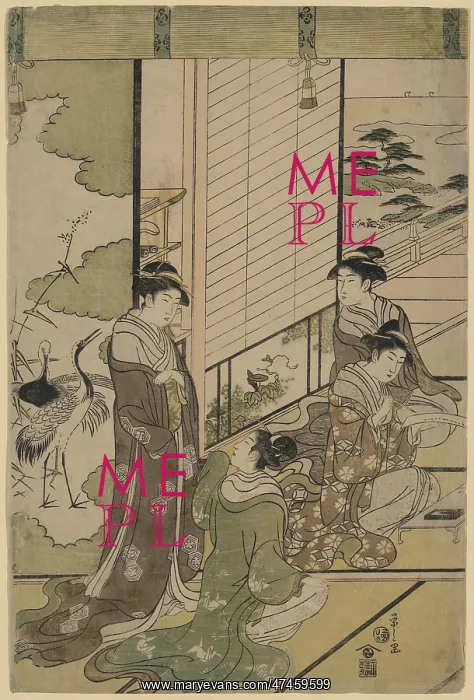 : Four women composing poetry, possibly as a competition, next : Four women composing poetry, possibly as a competition, next