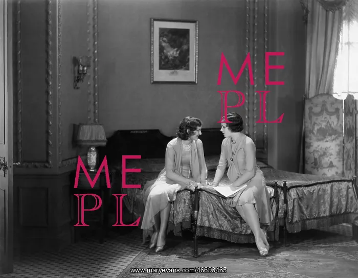 : Two women confiding secrets in the bedroom : Two women confiding secrets in the bedroom