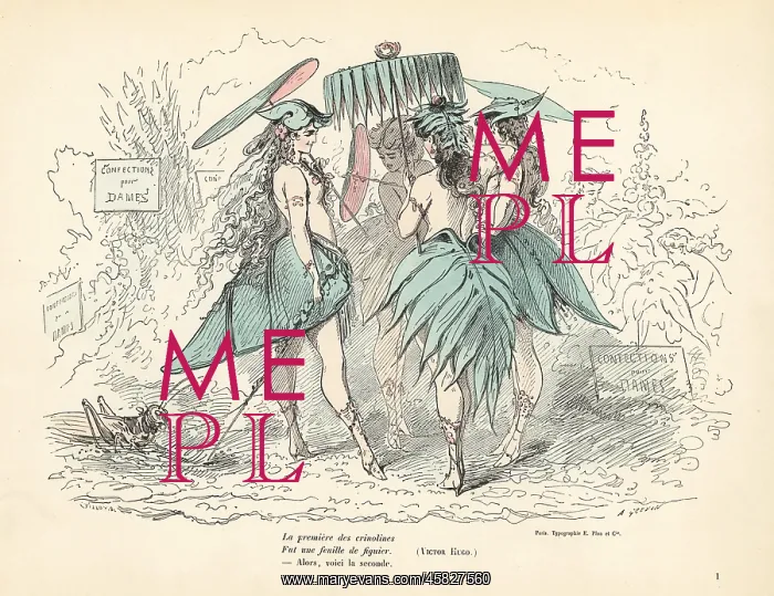 : Women dressed only in fig-leaf dresses and hats : Women dressed only in fig-leaf dresses and hats
