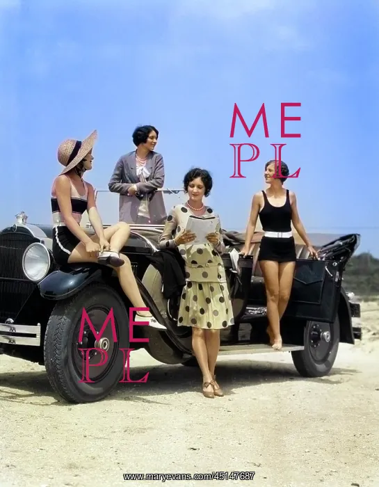 : Four Women in Dresses and Bathing Suits Gathered : Four Women in Dresses and Bathing Suits Gathered