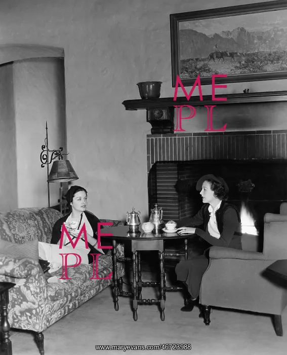 : Two women drinking tea and talking : Two women drinking tea and talking