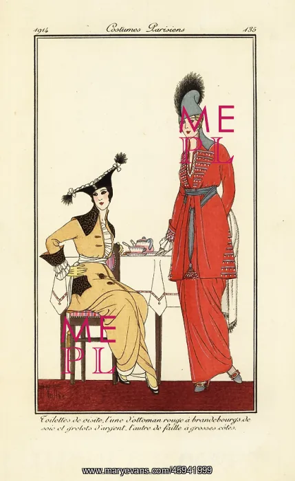 : Women drinking tea in visiting outfits : Women drinking tea in visiting outfits