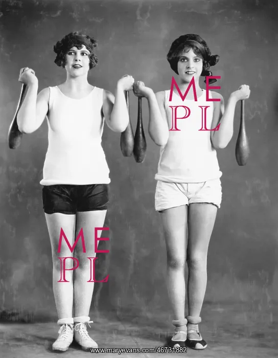  : Two women exercising with juggling pins