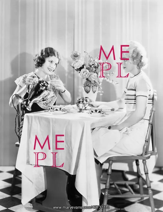: Two women having tea together : Two women having tea together