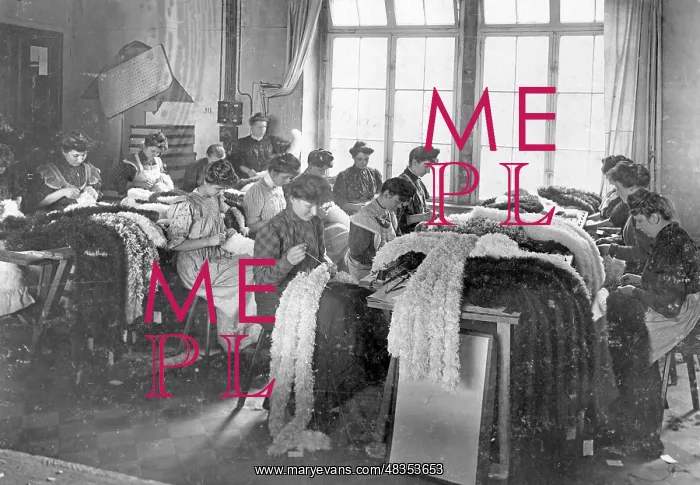 : Women making decorative feathers, 1907 : Women making decorative feathers, 1907