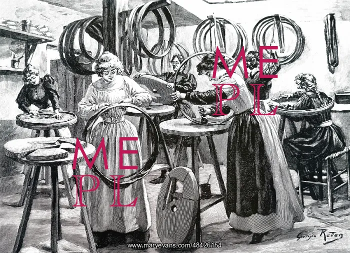 : Women making pneumatic tyres for bicycles : Women making pneumatic tyres for bicycles