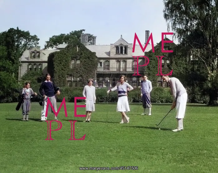 : Two Women Two Men Upper Class with Two Boys Caddies : Two Women Two Men Upper Class with Two Boys Caddies