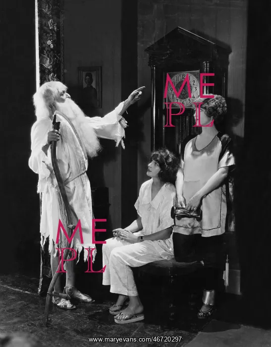 : Two women with old father time : Two women with old father time