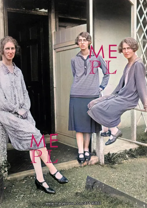 : Three women outside a building : Three women outside a building