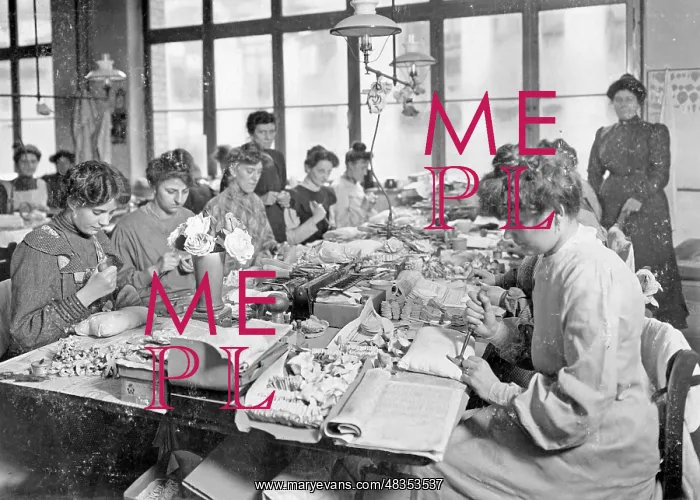 : Women producing artificial roses, 1907 : Women producing artificial roses, 1907