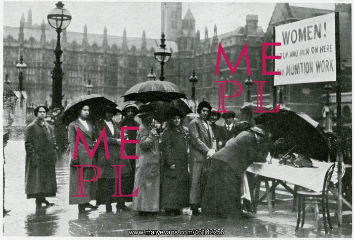 : Women signing on for munitions work 1915 : Women signing on for munitions work 1915