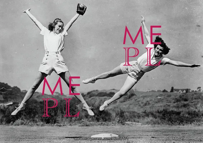 : Two women in the softball game. 1938 : Two women in the softball game. 1938