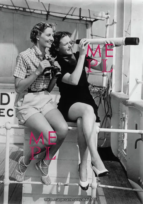 : Two women with a telescope and a binocular : Two women with a telescope and a binocular